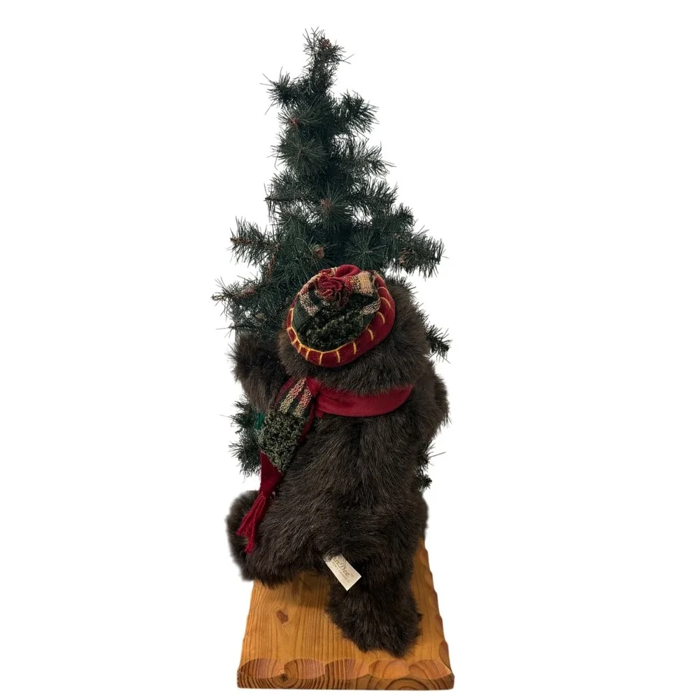 Vtg Dan Dee Bear Hugging Christmas Holiday Tree Decor On Wood Base Large Lg 28in